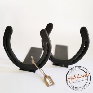 Handcrafted metal horseshoe bookends