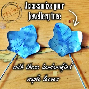 Handcrafted pair of metal maple leaves to add to your jewellery tree
